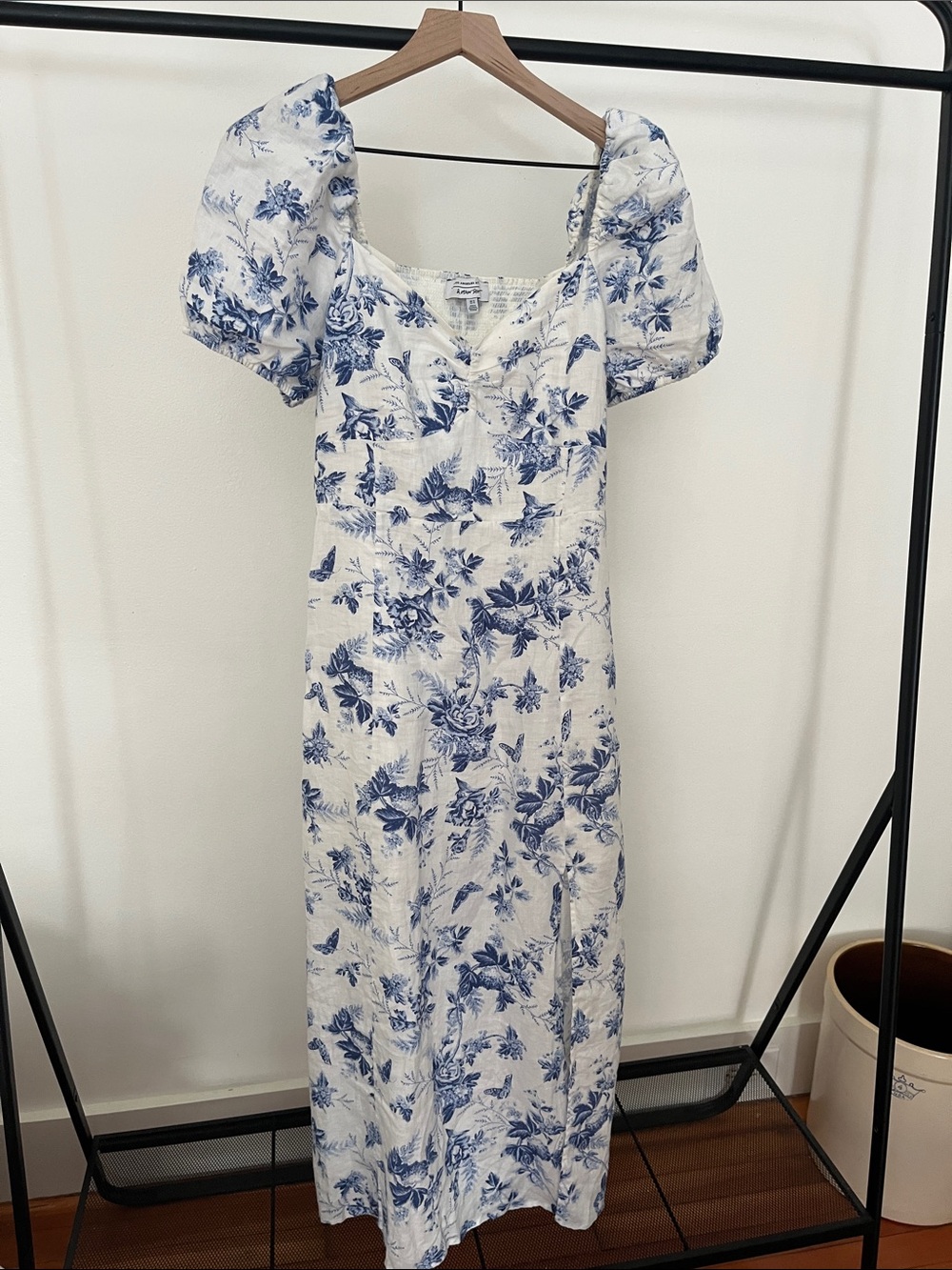 & Other Stories White Midi Dress with Blue Floral Print size 12